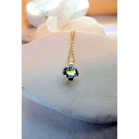 Round Cut 1Ct Diamonique Solitaire Sterling Silver Pendant Necklace VTG - Picture 6 of 7